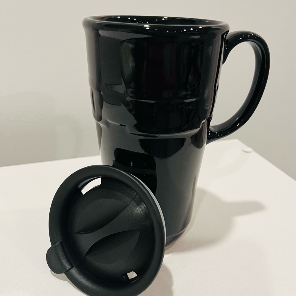 Longaberger black travel mug with lid